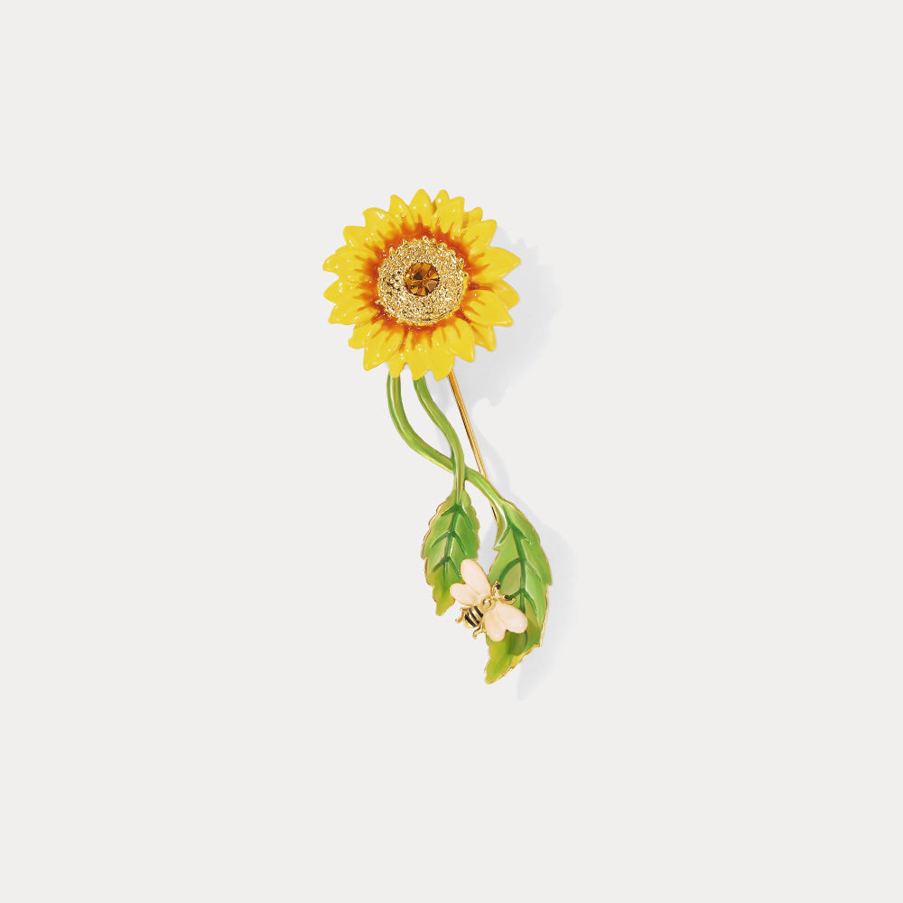 Sunflower & Bee Brooch Autumn Jewelry