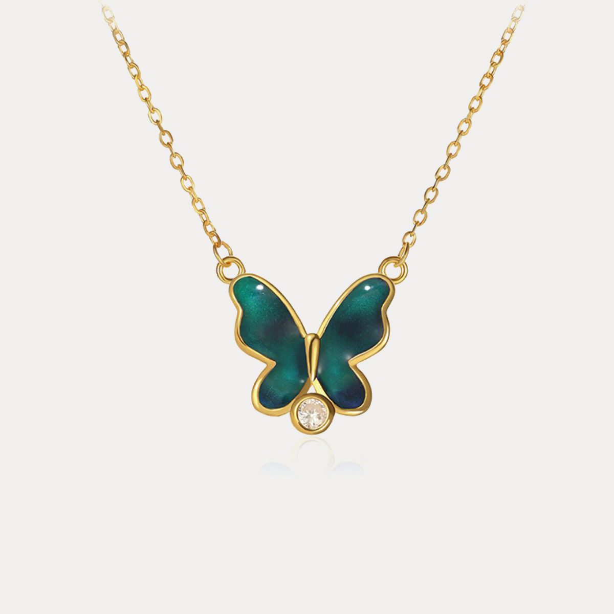thermochromic green butterfly enamel necklace
