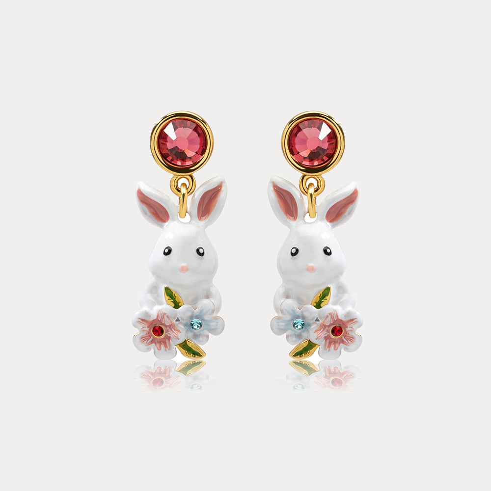 Selenichast Enamel Rabbit Earrings, Flower Earrings, Dangle Earrings ...
