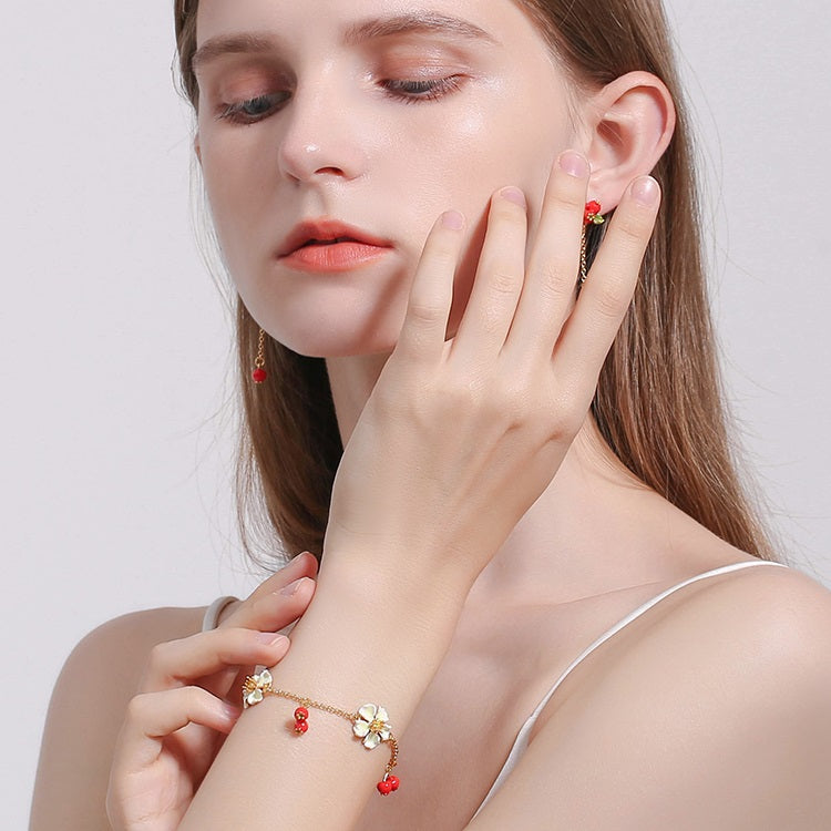 cranberry flowers enamel bracelet