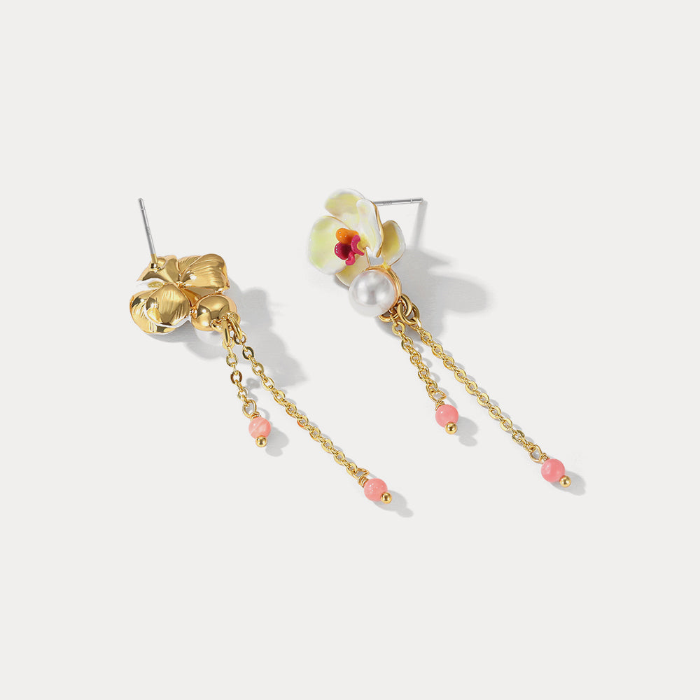 enamel phalaenopsis tassel earrings