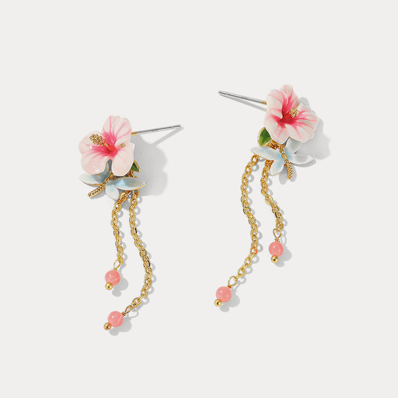 enamel hibiscus earrings