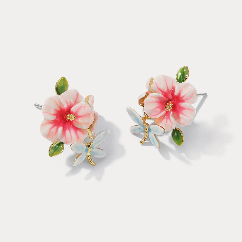 hibiscus enamel earrings