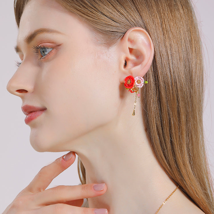 poppy enamel earrings