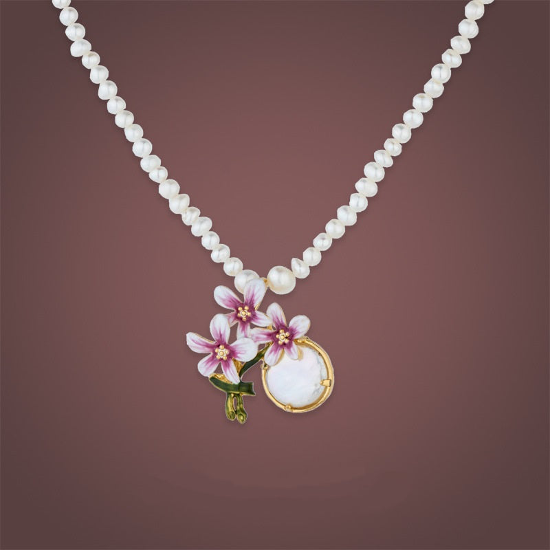 Selenichast pear flower enamel necklace