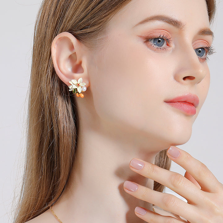 enamel orange blossom earrings
