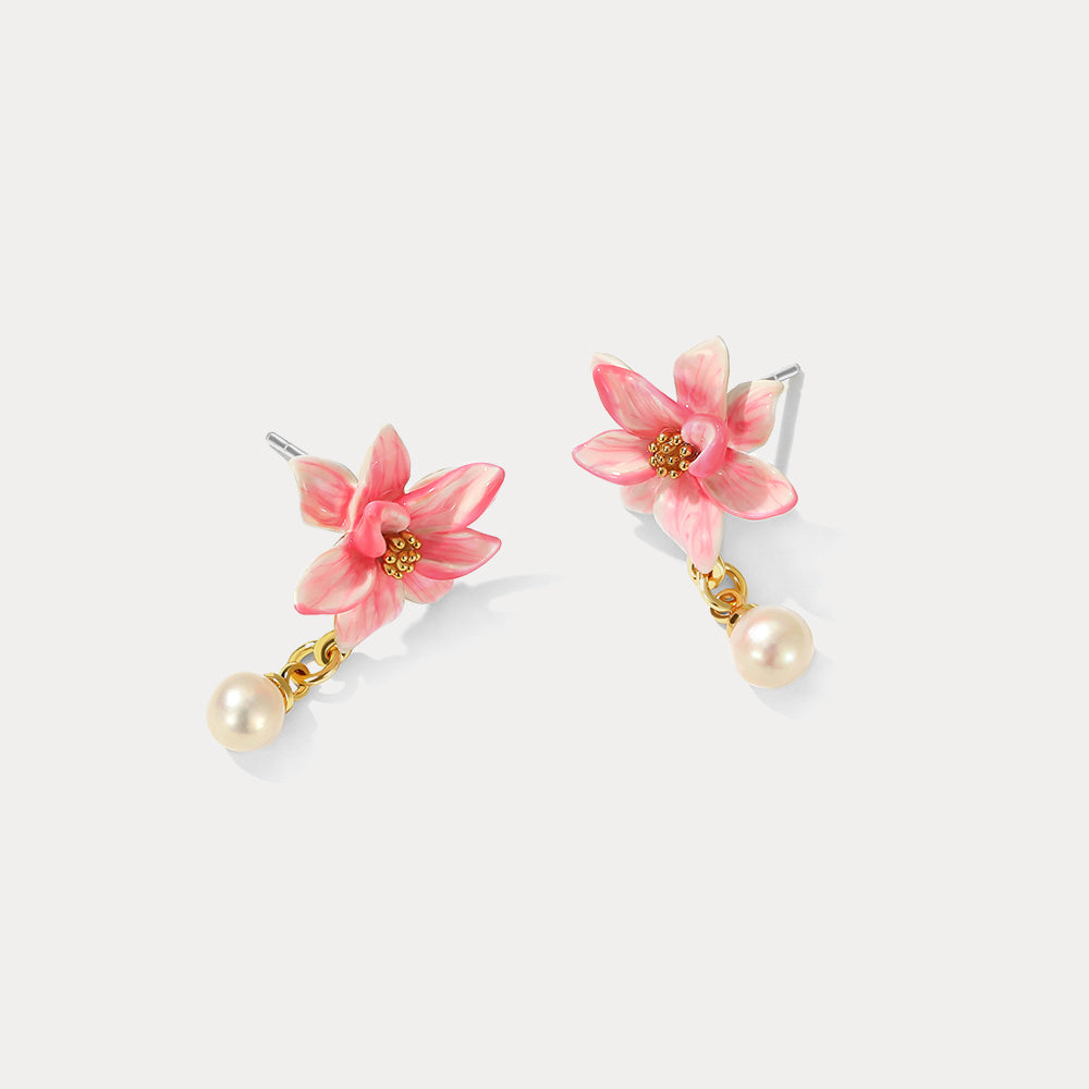 enamel magnolia earrings