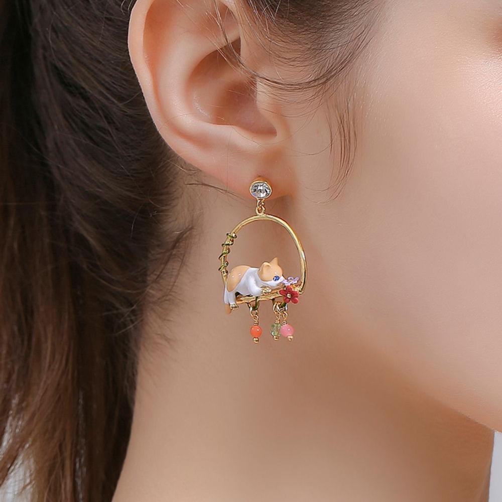 enamel orange cat earrings