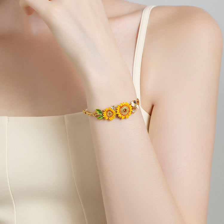 Enamel Sunflower & Bee Bracelet
