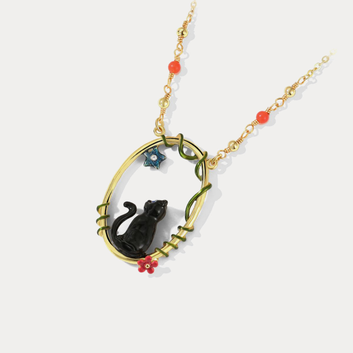black cat beads necklace