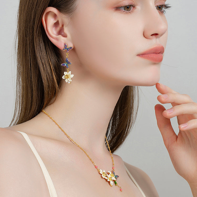 Daffodils & Butterfly Earrings Jewelry Set