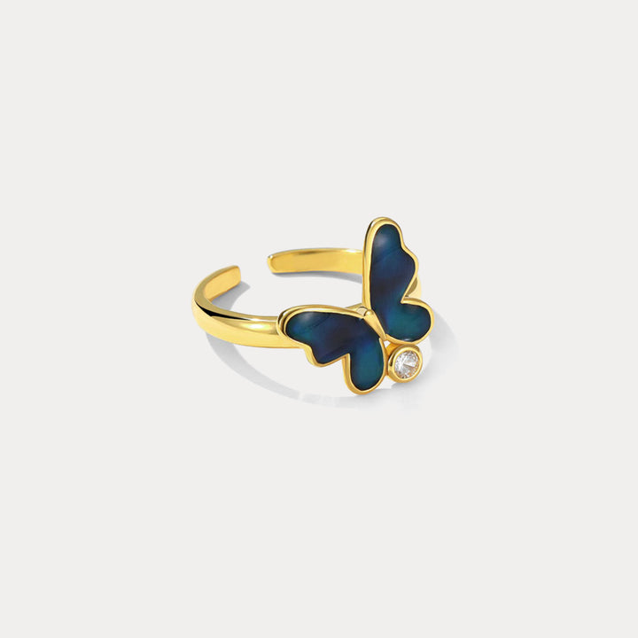 Selenichast thermochromic butterfly enamel ring