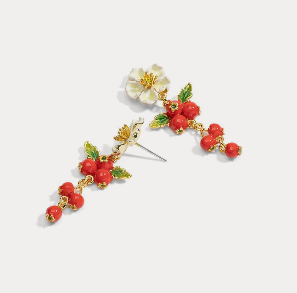 cranberry flowers leaf earrings