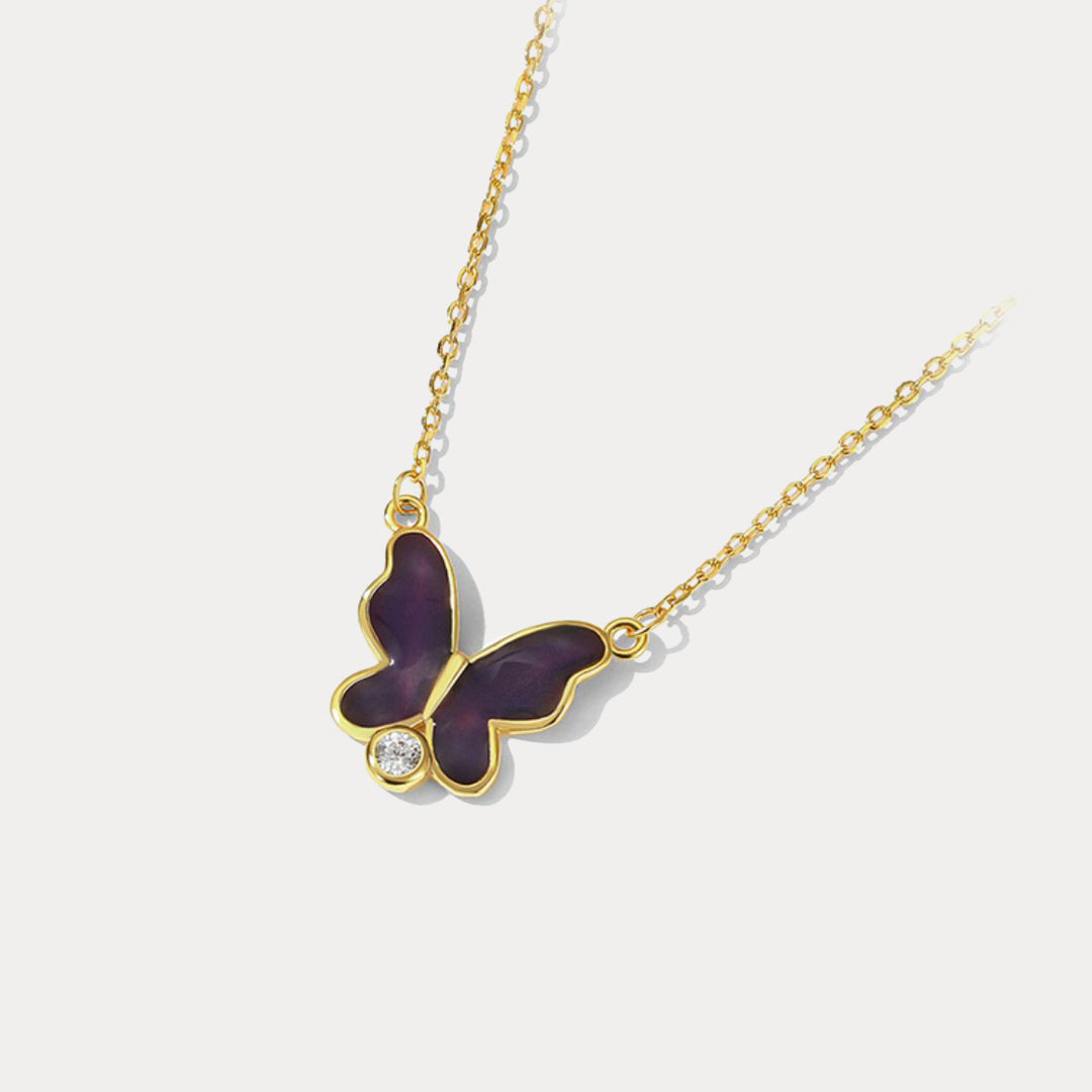 thermochromic butterfly enamel chain necklace