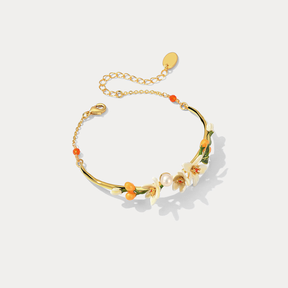 orange flower enamel bracelet