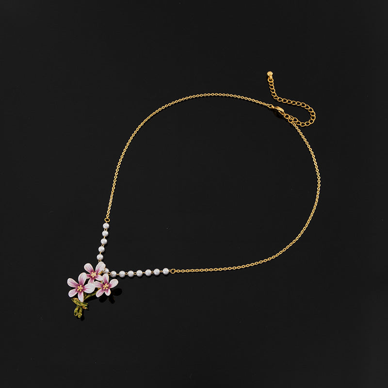 Pearl Flower Enamel Stylish Necklace