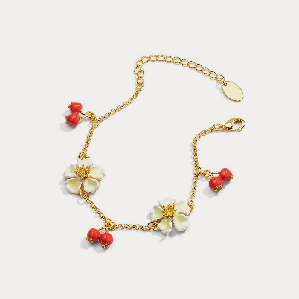 cranberry flowers gold bracelet