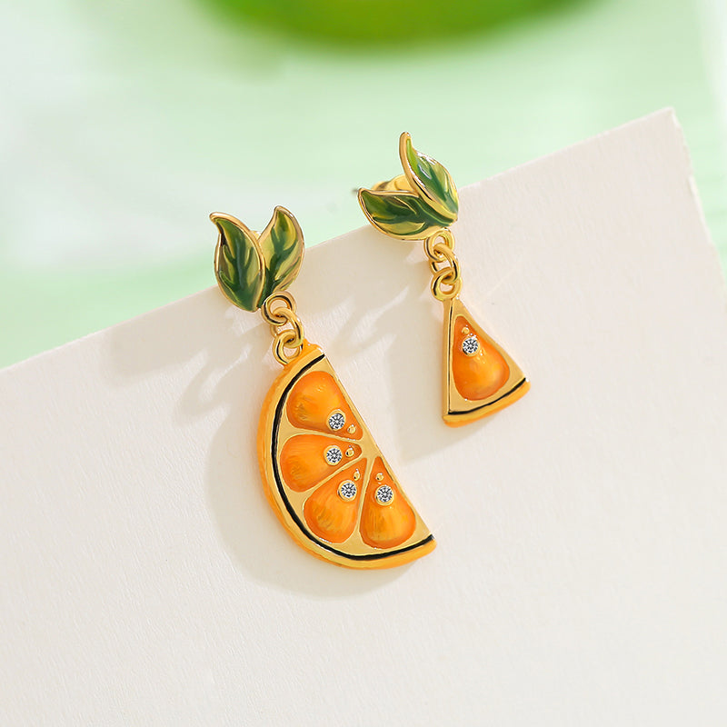 orange slices leaf earrings