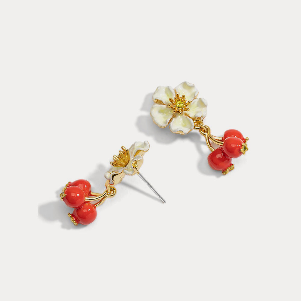 cranberry flower silver earrings