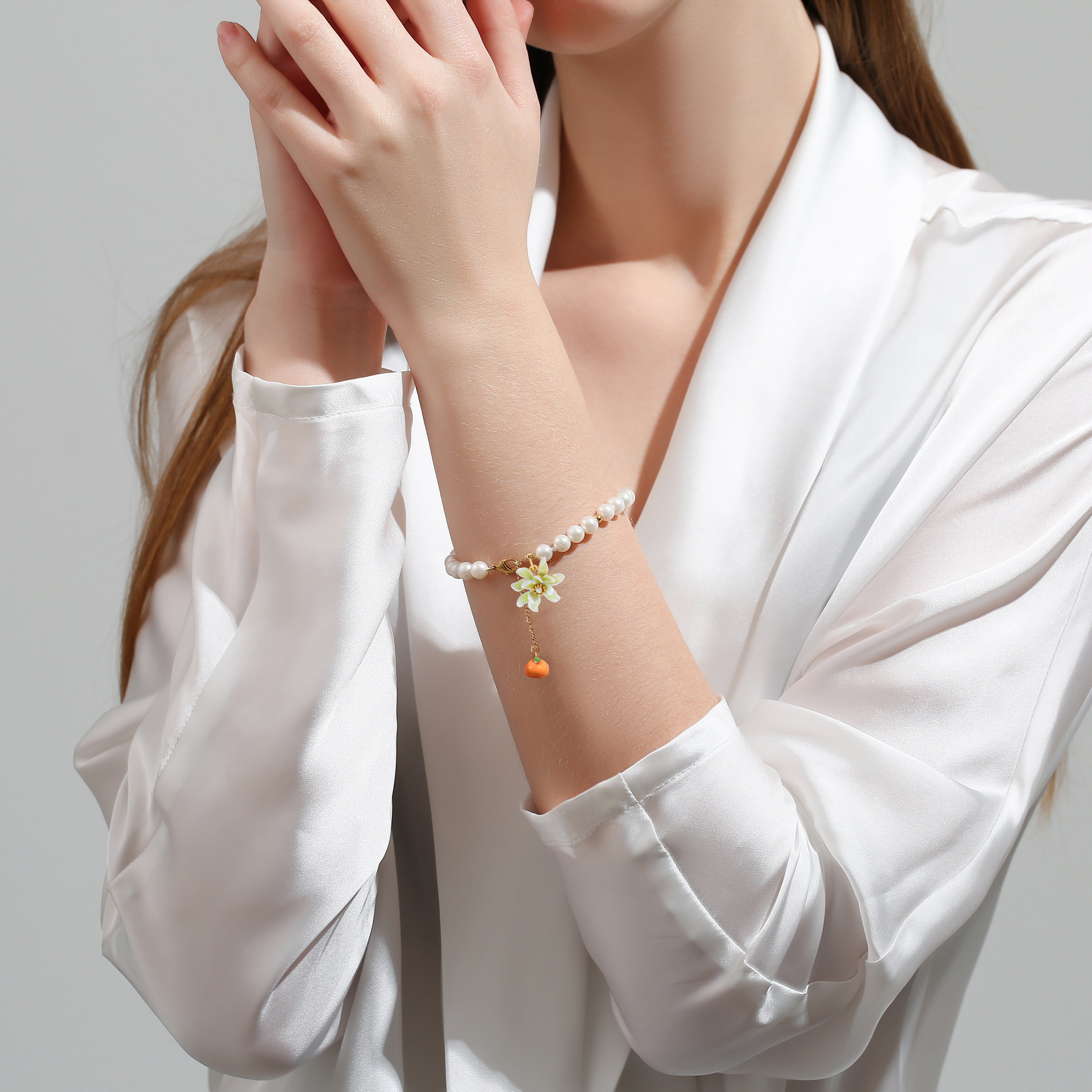 enamel citrus gardenia pearl bracelet