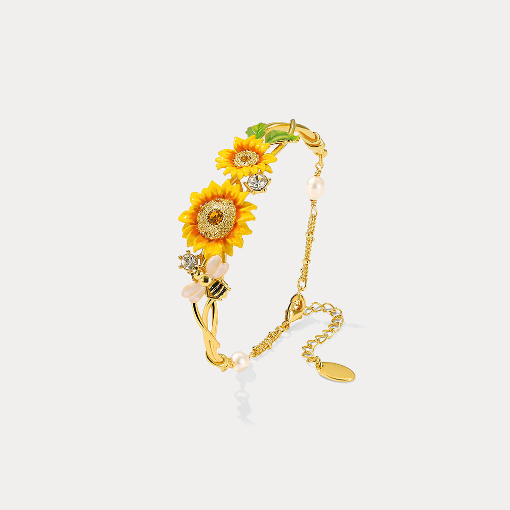 Sunflower & Bee Pearl Bracelet