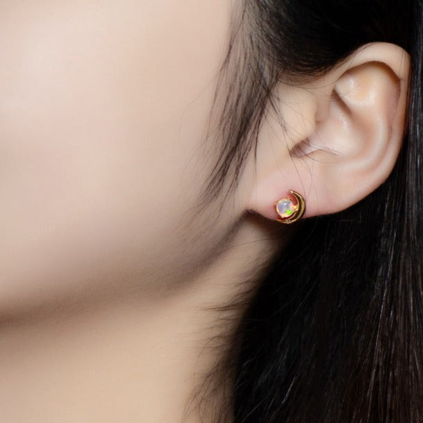 Moon Star Fire Opal Stud Earrings