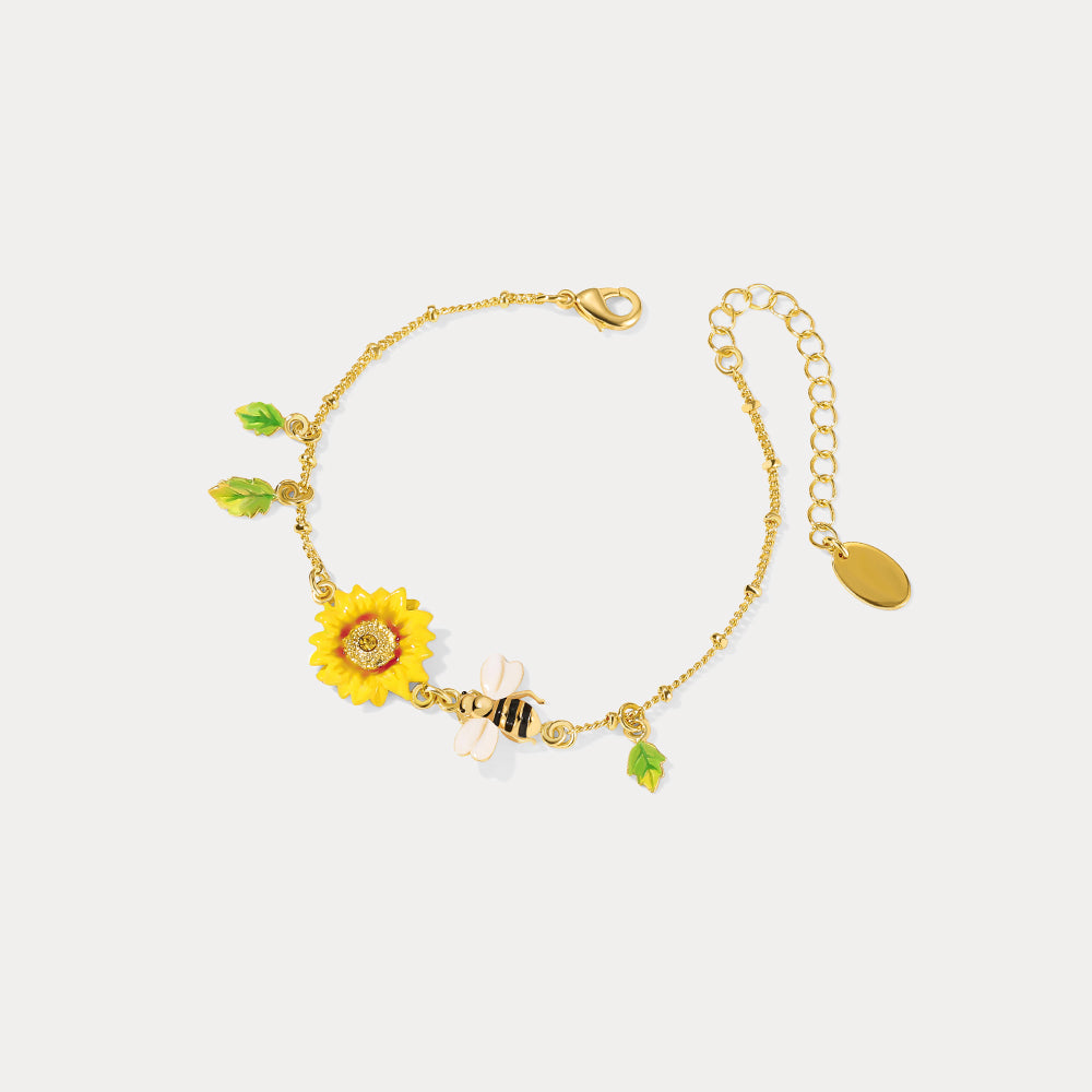 Sunflower & Bee Thin Bracelet