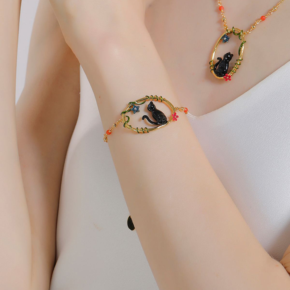 black cat necklace and bracelet