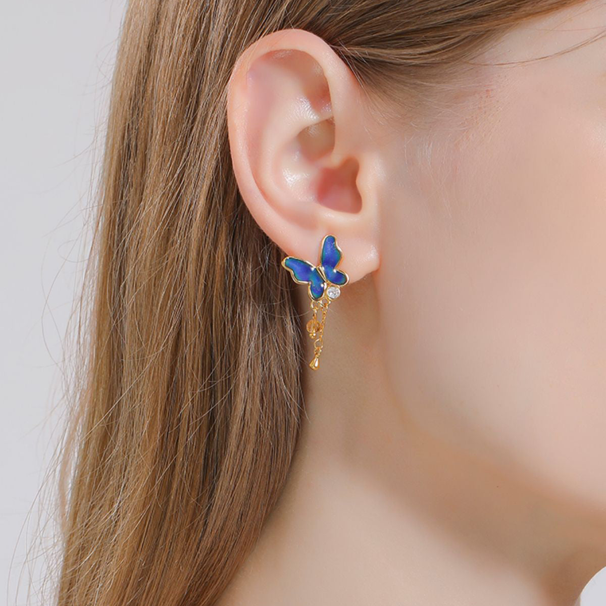 thermochromic butterfly enamel dangling earrings