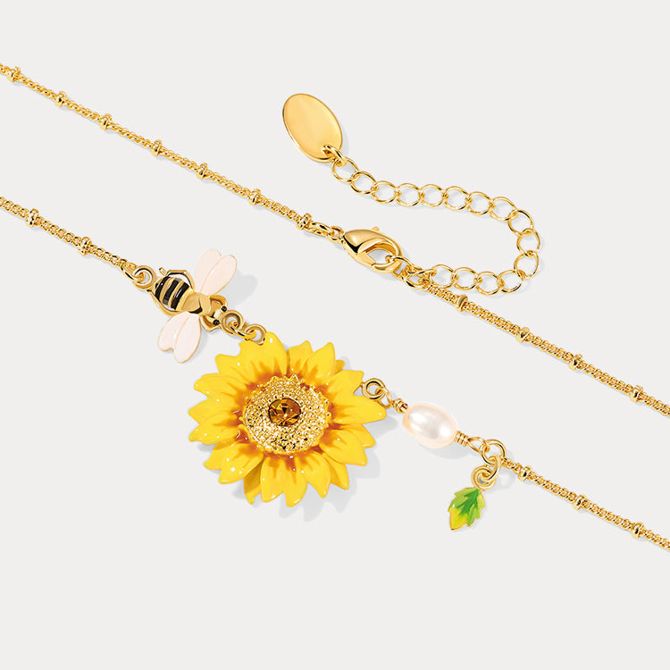 Sunflower & Bee Leaf Necklace