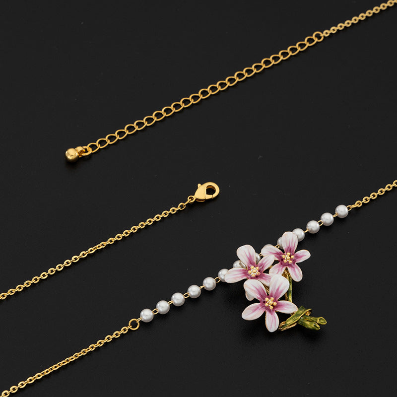 Pearl Bouquet Flower Enamel Necklace