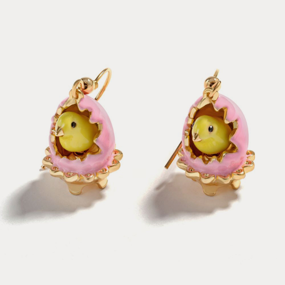 Selenichast Easter Chick Hatching Out of Egg Earrings