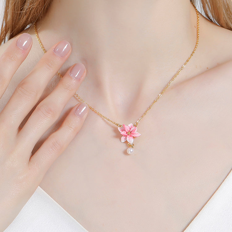 enamel magnolia necklace