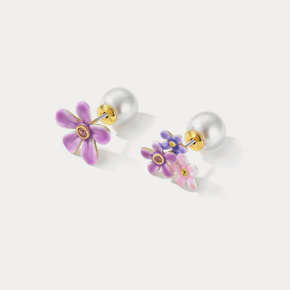 forget me not flowers pearl stud silver earrings