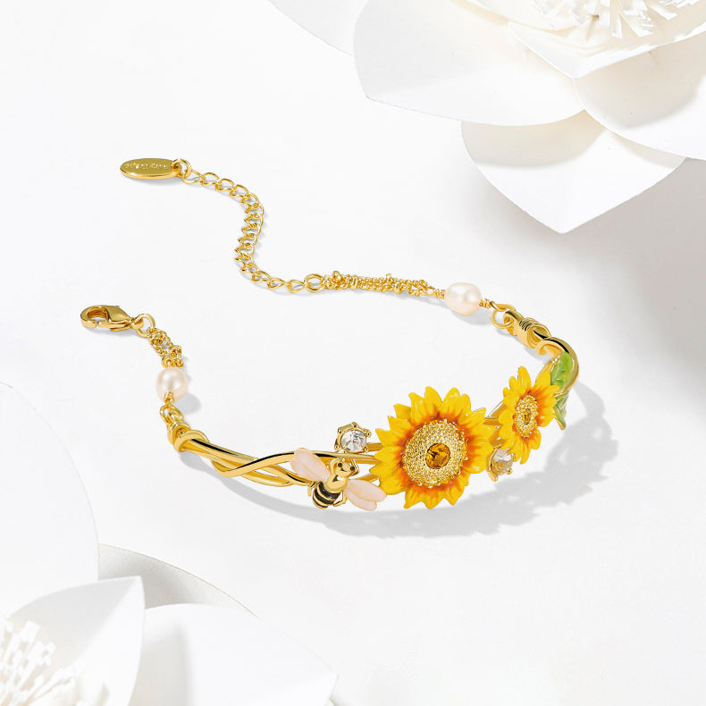 Sunflower & Bee Chain Bracelet