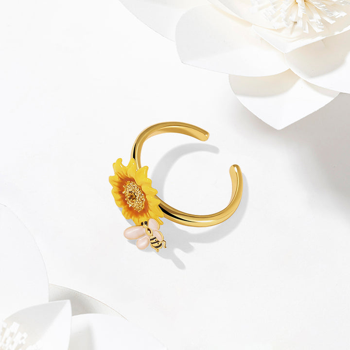 Sunflower & Bee Nature Ring
