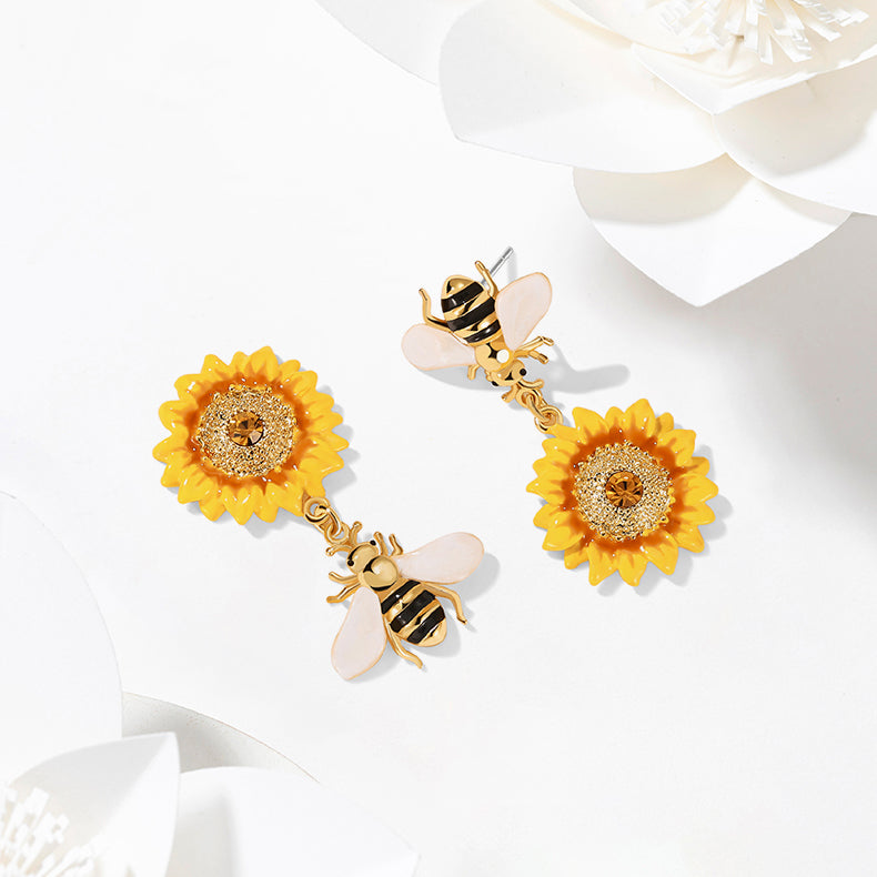 Sunflower & Bee Earrings for Women