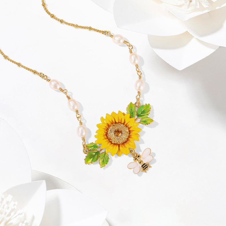 Sunflower & Bee Chain Necklace