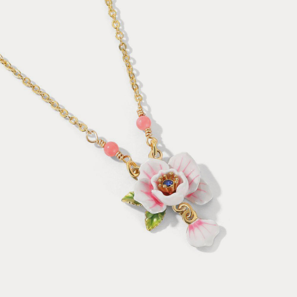 gold pink rose necklace