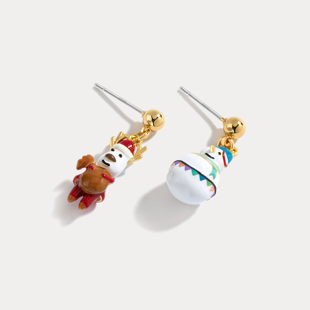 Reindeer & Snowman Enamel Earrings