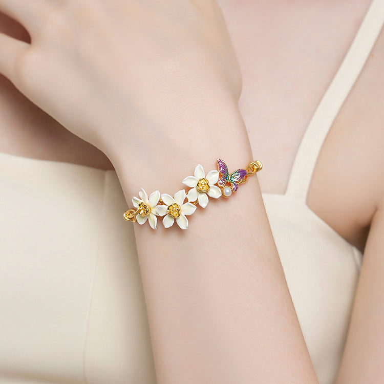 Daffodils & Butterfly Gold Bracelet