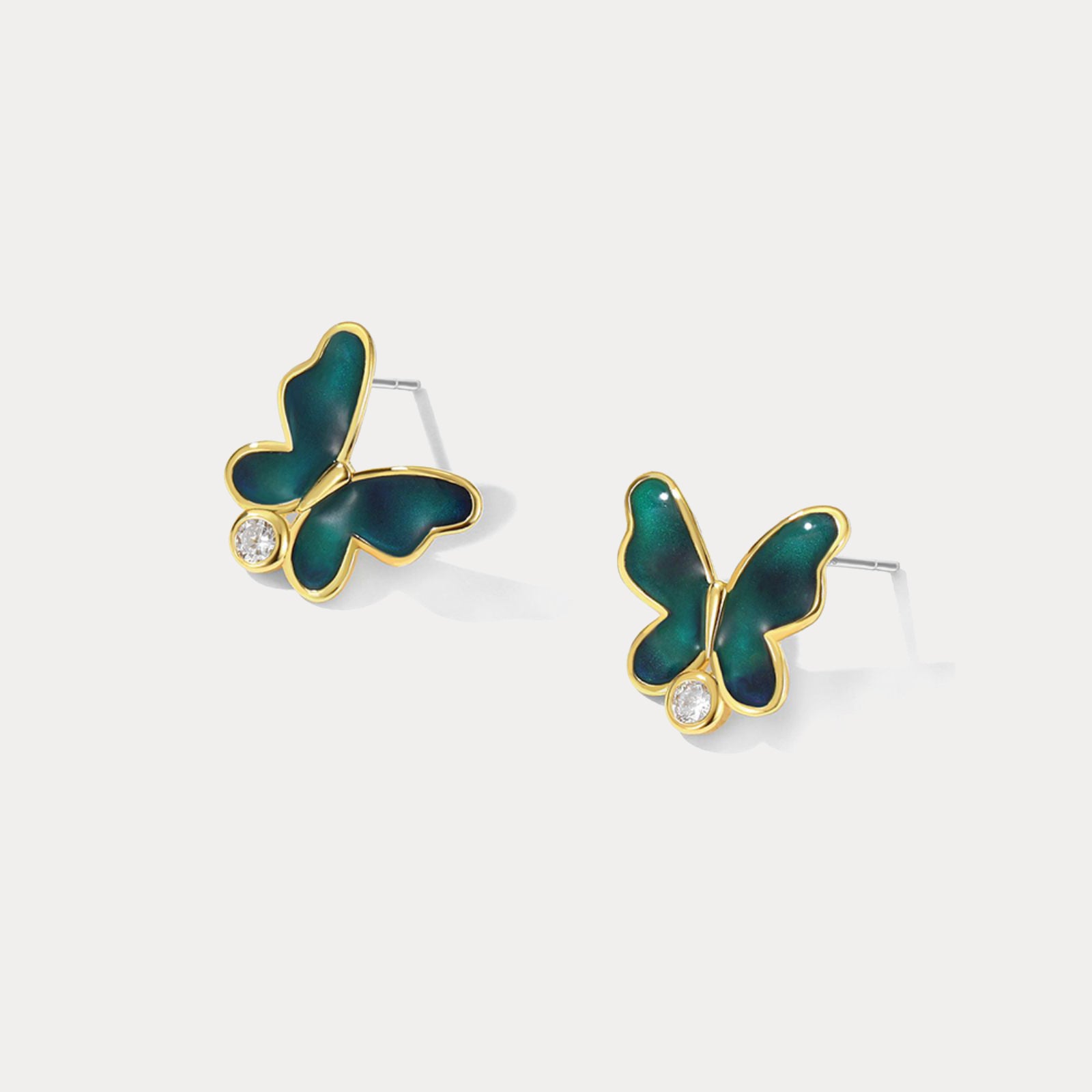 thermochromic green butterfly enamel earrings