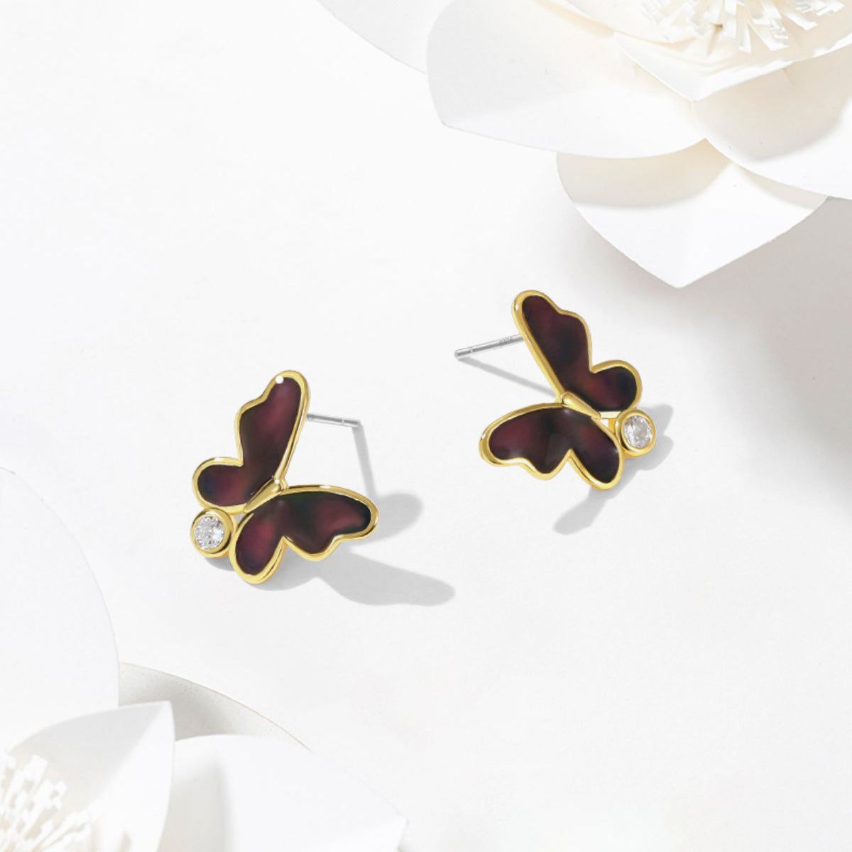 thermochromic red butterfly enamel earrings