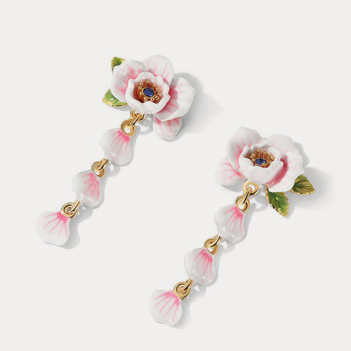 pink rose drop earrings