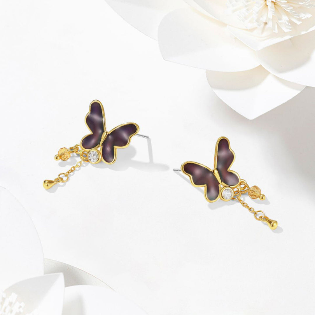 thermochromic purple butterfly enamel earrings