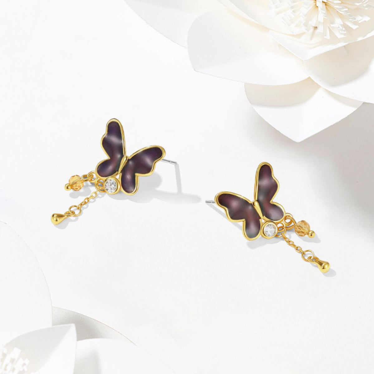 thermochromic purple butterfly enamel earrings