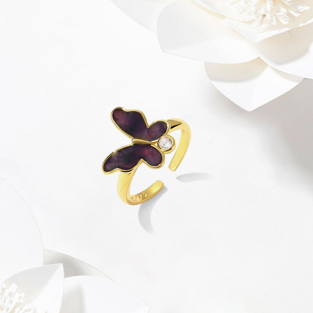 Selenichast thermochromic butterfly enamel ring