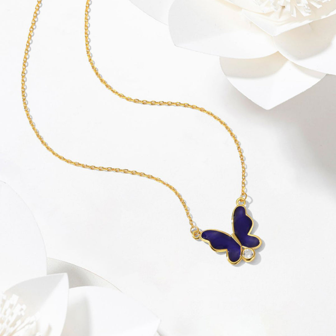 thermochromic butterfly enamel diamond necklace