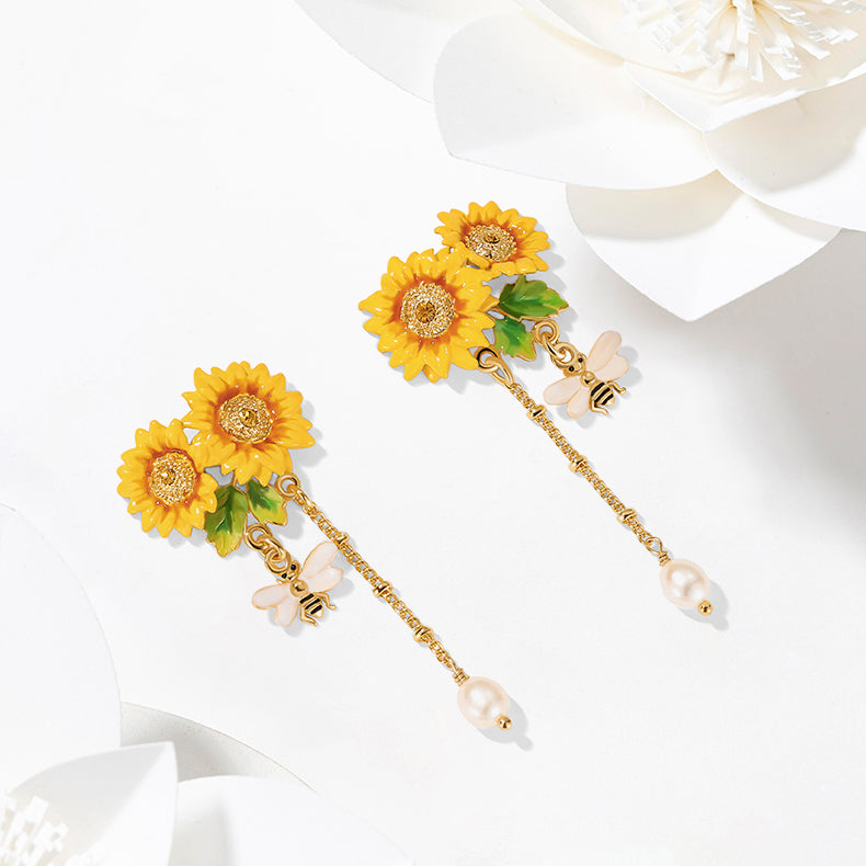 Sunflower & Bee Tassel Earrings