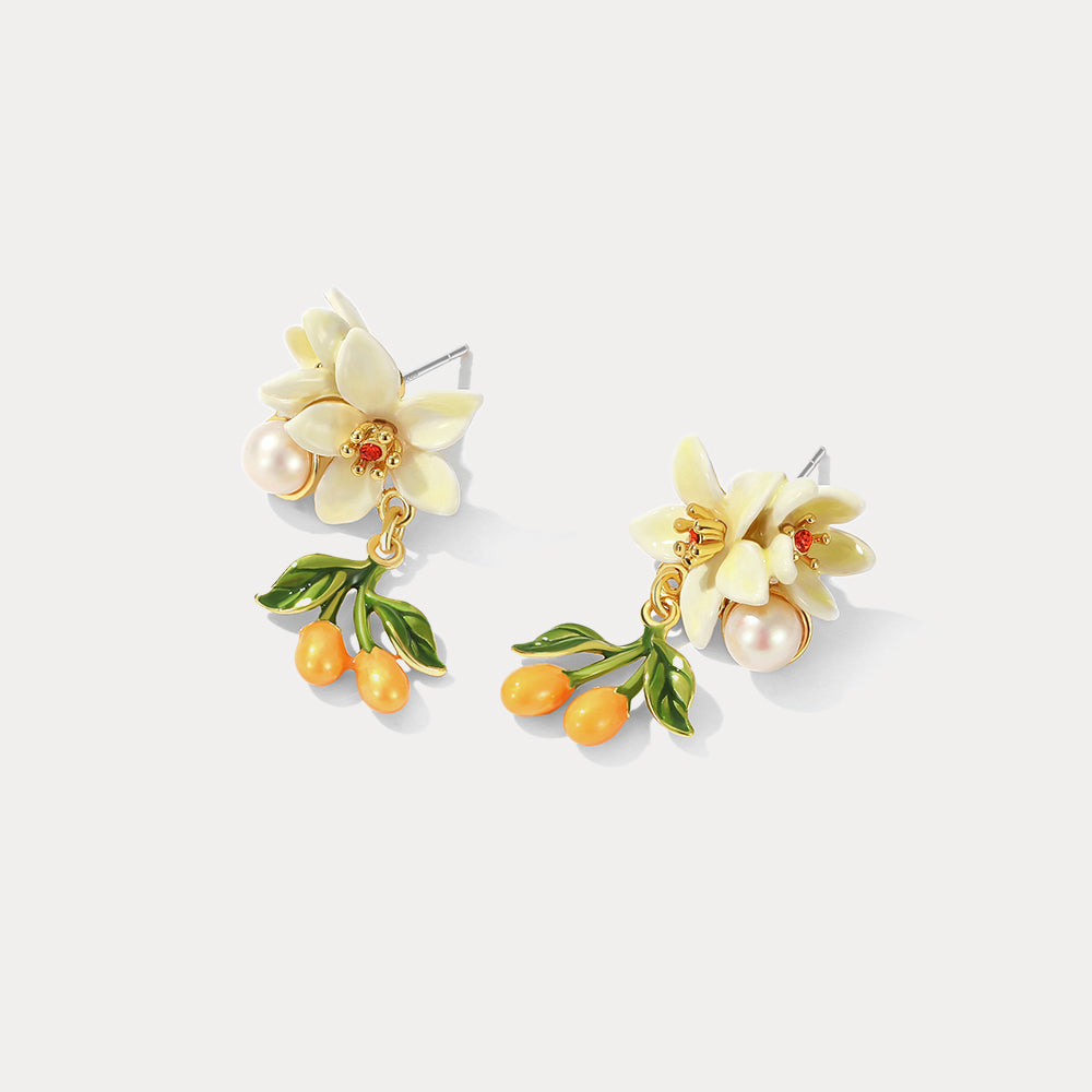 Orange Blossom Brass Earrings
